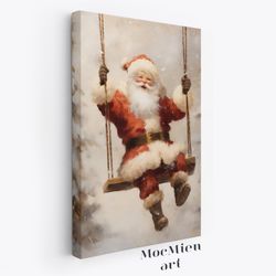 santas swing of joy canvas, poster vintage christmas wall art christmas oil painting christmas decor winter canvas poste