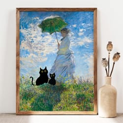 black cat art, monet cat print, two black cats poster, cat art, funny cat print, cat and kitty funny gift idea cat in fa
