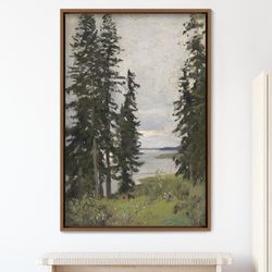 Framed Canvas Oil Painting Landscape Wall Art, Nature Framed Large Gallery Art, Green Art, Vintage Art, Minimalist Art,