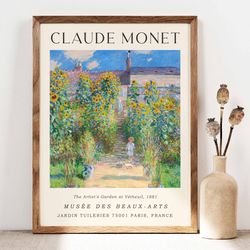 claude monet artist's garden poster, monet wall art print, poster wall art, monet exhibition poster, gallery wall, flowe