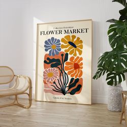 colourful flower market henri matisse watercolour print, boho home decor, plant wall art, pastel colour vintage exhibiti