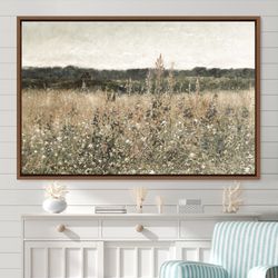 Landscape Wall Art Wildflower Field Oil Painting Large Wall Art Print, Framed Canvas Nature Wall Decor, Rustic Country L