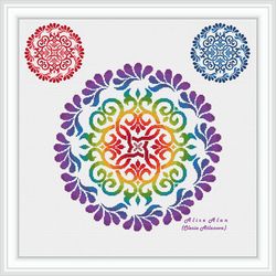 Cross stitch pattern mandala celtic knot floral ornament rainbow monochrome colorful counted crossstitch patterns PDF