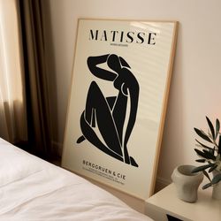 henri matisse exhibition poster, famous gallery wall art print, sage green beige boho art print, wall decor, garden, bed