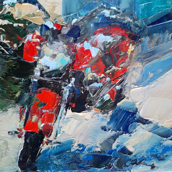Red Motorbike. Fragment of a close-up original beach Painting.