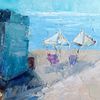 Gorgeous white-sand beaches. Fragment of a close-up Original Ocean Painting.