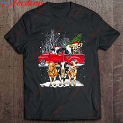 cow riding red truck merry christmas farm loves cow gift shirt, cheap christmas family shirts  wear love, share beauty