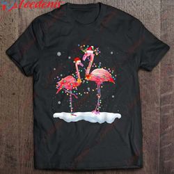 flamingo christmas tree santa hat xmas light merry christmas shirt, men family christmas shirts ideas  wear love, share