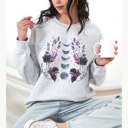 celestial shirt , floral moon sweatshirt , mystical moon phases shirt , moon vintage sweater, moon phase astrology shirt