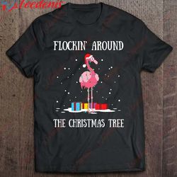 flamingo flocking around the christmas tree lights chain shirt, men christmas family sweatshirts  wear love, share beaut