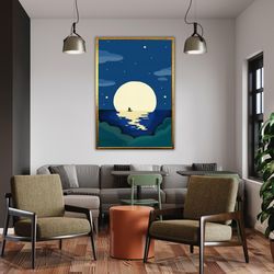 boat in the moonlight canvas print, minimalist boho home decor, modern art, aesthetic bohemian, wall art