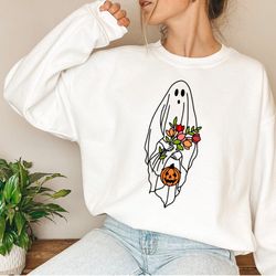 halloween ghost shirt , halloween party shirt , floral ghost shirt , autumn shirt , trick or treat shirt , cute ghost, h