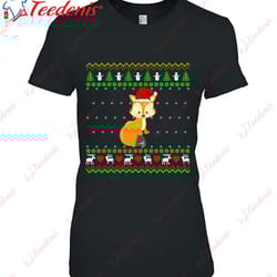 fox santa hat ugly christmas sweater t-shirt, christmas shirt ideas wear love, share beauty