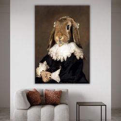 rabbit in dress painting, vintage portrait, costumed animal artwork, canvas print, art print