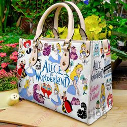 Alice In Wonderland Leather Handbag, Alice Cartoon Women Bag, Personalized Leather Bag