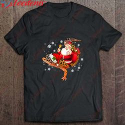 fun santa delivering presents on leopard gecko lizard shirt, christmas shirts mens  wear love, share beauty