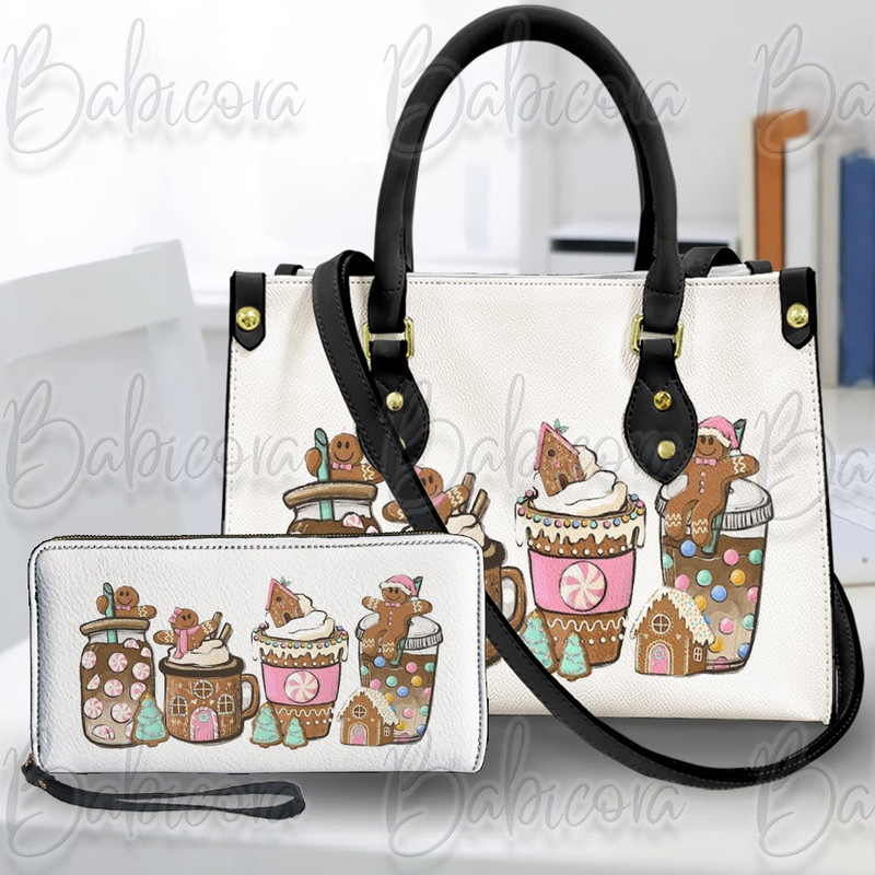 Gingerbread Christmas Coffee Handbag & Wallet, Christmas Coffee Shoulder Bag, Women Holiday Wallet, Xmas Bag, Coffee Lover Gift.jpg