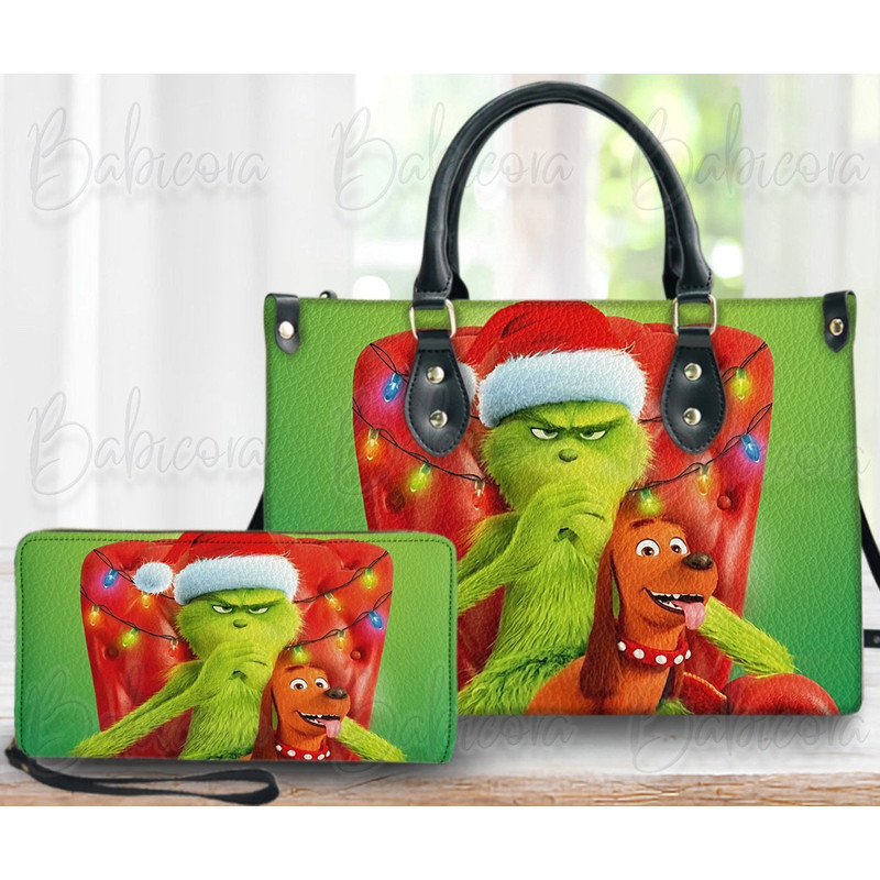 Grinch And Max Christmas Leather Bag & Wallet, Grinchmas Women Shoulder Bag, Grinch Max Handbag, Grinch Lover Gift, Christmas Bag 1.jpg