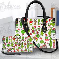 Grinch Christmas Leather Bag Wallet, Grinchmas Women Shoulder Bag, Grinch Handbag