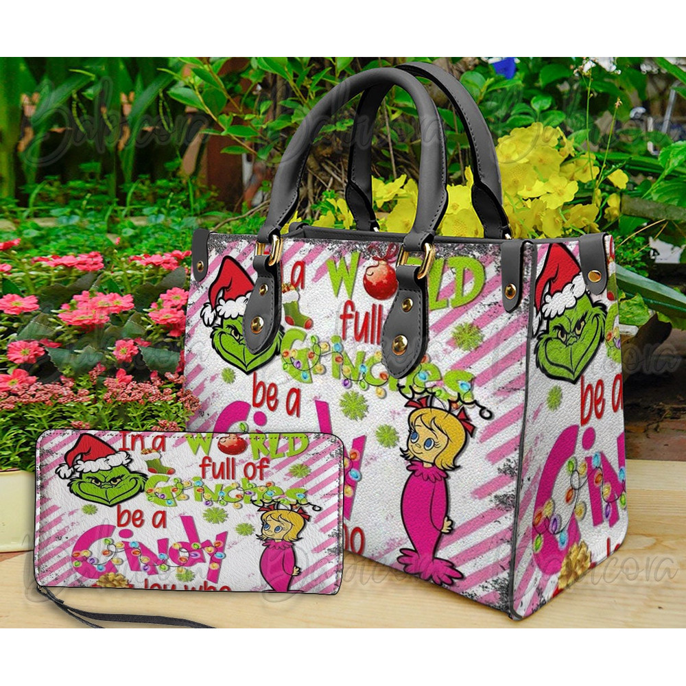 Grinch Cindy Lou Who Christmas Leather Handbag & Wallet, Grinchmas Women Shoulder Bag, Grinch Handbag, Custom Handbag, Christmas Bag.jpg