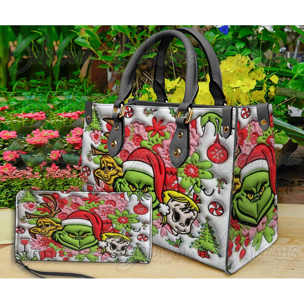 Grinch Max  Cindy Lou Who Christmas Leather Bag & Wallet, Grinchmas Women Shoulder Bag, Grinch Handbag, Custom Handbag, Christmas Bag 1.jpg