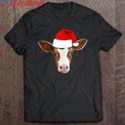 funny baby cow with santa hat christmas for holidays t-shirt, christmas shirts on sale wear love, share beauty