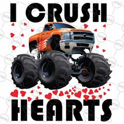 kids valentines day monster truck png, i crush hearts valentine png, crush hearts monster truck boys valentines, digital
