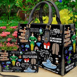 retro buddy elf christmas leather handbag wallet, merry christmas women shoulder bag, santa handbag