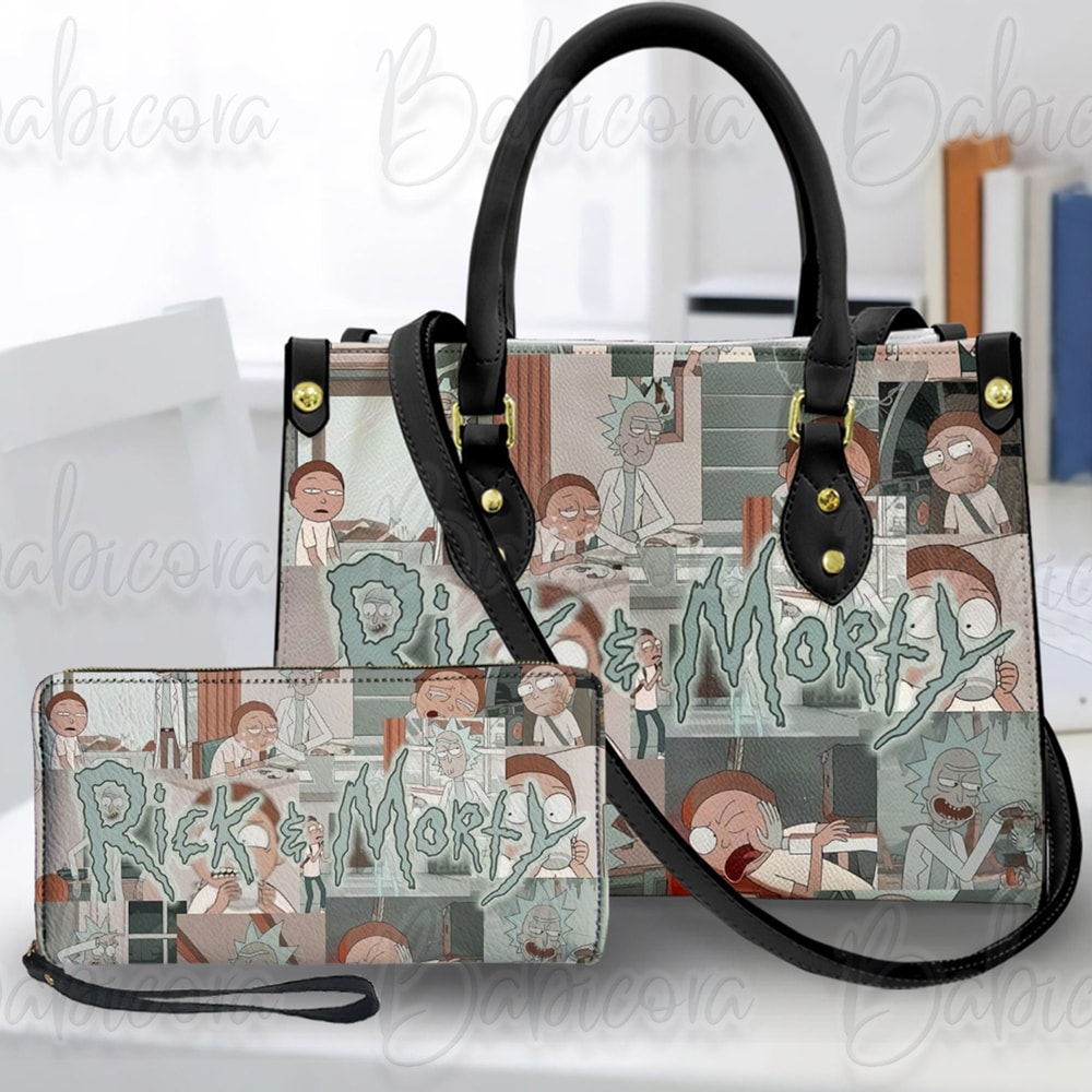 Rick And Morty Leather Handbag & Wallet, Rick And Morty Shoulder Bag, Cartoon Bag, Custom Bag, Retro Handbag, Mother's Day Gift 2.jpg