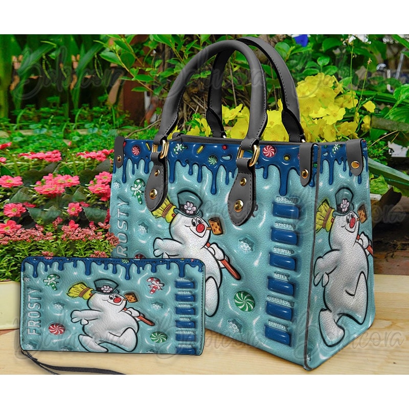 Snowman Christmas Leather Handbag & Wallet, Women Shoulder Bag, Custom Handbag, Christmas Bag, Snowman Bag.jpg
