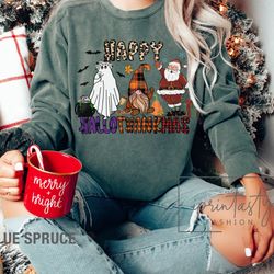 happy hallothanksmas gnomes sweatshirt, halloween gnomes sweatshirt, christmas sweatshirt, iprintasy christmas comfort c