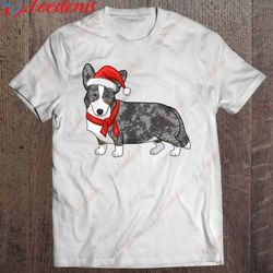 cute blue merle cardigan corgi christmas santa hat shirt, funny mens christmas tee shirts  wear love, share beauty