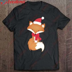 cute christmas fox adorable xmas scarf fox shirt, plus size womens xmas tops wear love, share beauty