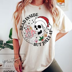 dead inside but jolly af christmas shirt, christmas skeleton t-shirt, iprintasty christmas, comfort colors, spooky chris
