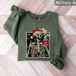 dead inside skeleton christmas sweatshirt, coffee lover christmas gift, merry christmas shirt, fall sweater, coffee chri