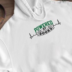 powered by books librarian book lover shirt