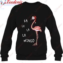 cute pink flamingo with santa hat stockings fa la la mingo shirt, men funny christmas shirts for work wear love, share