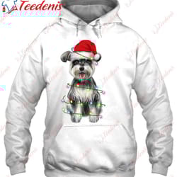 cute schnauzer santa christmas tree lights xmas shirt, cotton plus size womens christmas shirts wear love, share beauty