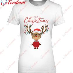 cute xmas reindeer merry christmas outfit red men woman kids t-shirt, plus size ladies christmas clothes  wear love, sha