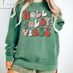 holly jolly vibes christmas sweatee, cute chritmas sweatshirt, retro christmas sweatshirt, iprintasty christmas comfort
