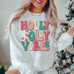 holly jolly vibes sweatshirt, cute chritmas sweatshirt, retro christmas sweatshirt, holiday apparel, iprintasty christma