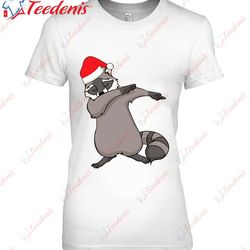 dabbing raccoon with santa claus hat dab dance t-shirt, family christmas shirts