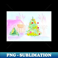 christmas landscape christmas winter new year holiday festive landscape architecture watercolor design art painting color - High-Resolution PNG Sublimation File - Capture Imagination with Every Detail