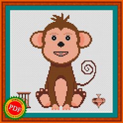 Monkey Cross Stitch Pattern | Charming Tailed Monkey Design