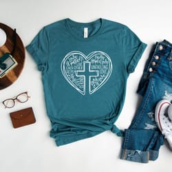 christian heart shirt, jesus is love, word heart cross, religious gift tee, christian shirt
