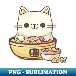 Cute smiling cat eating ramen noodles in a bowl - PNG Transparent Digital Download File for Sublimation - Perfect for Sublimation Mastery