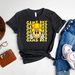 game day leopard smiley shirt, softball t-shirt, softball mom shirt, game day shirt, cute smiley tee, yellow leopard shi