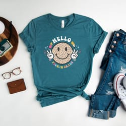 hello fourth grade shirt, back to school shirt, first day of school shirt, cute smiley shirt for fourth grade teacher, t