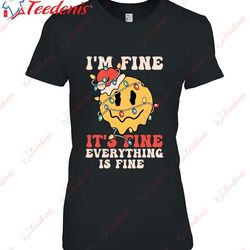 everything is fine xmas lights santa retro christmas smile shirt, plus size ladies christmas tops wear love, share beau