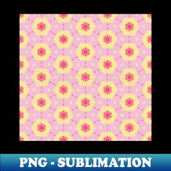 Kaleidoscopic shapes with 1960s flowers in pastel pink and yellow - Instant Sublimation Digital Download - Boost Your Success with this Inspirational PNG Download
